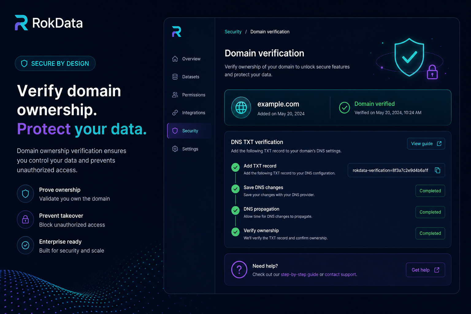 Domain verification with DNS TXT challenge