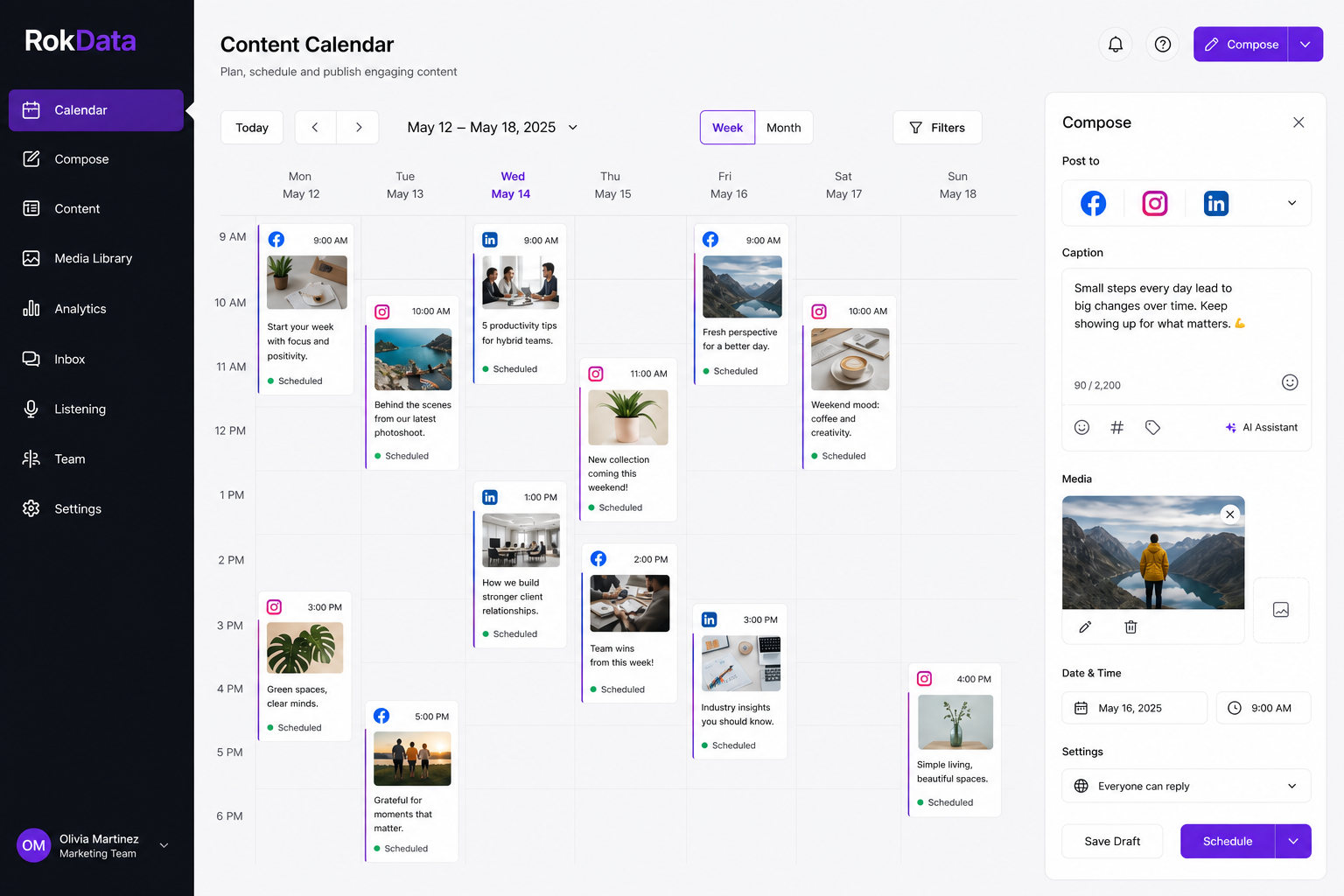 Social calendar with scheduled posts across networks